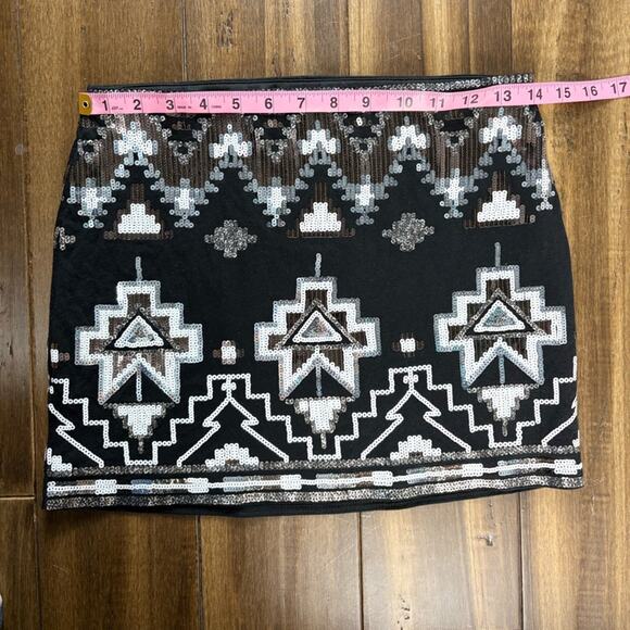 Express Factory Black& White Mini Sequin Skirt Art Deco Geometric Y2K Monochrome - Picture 3 of 9